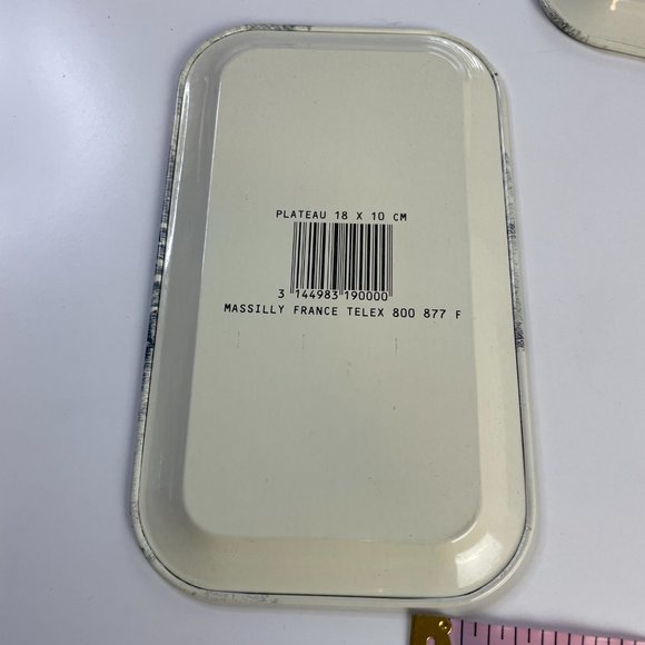 Vintage MASSILY Stamped Metal Outdoor Duck Pond Wood Scene Snack Trays Set of 2 - Picture 6 of 10